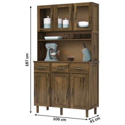 Armário para Cozinha 6 Portas 3 Gavetas Madeira Maciça Mogano 46 - Lanes