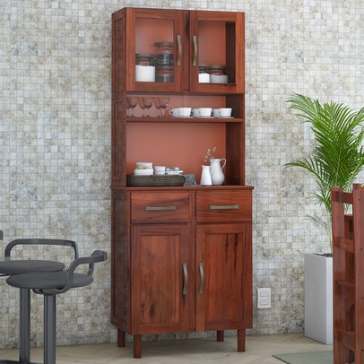 Armário para Cozinha 4 Portas 2 Gavetas Madeira Maciça Mogano 48 - Lanes