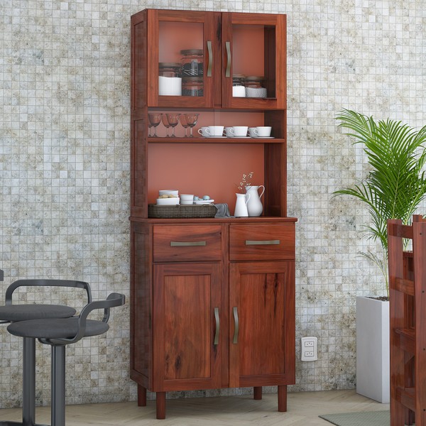 Armário para Cozinha 4 Portas 2 Gavetas Madeira Maciça Mogano 48 - Lanes