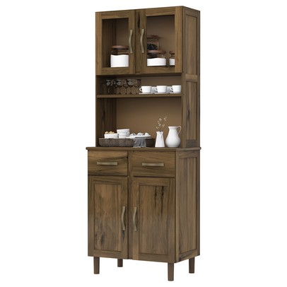 Armário para Cozinha 4 Portas 2 Gavetas Madeira Maciça Castanho 48 - Lanes