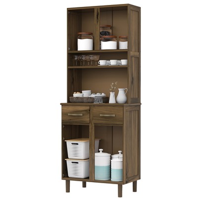 Armário para Cozinha 4 Portas 2 Gavetas Madeira Maciça Castanho 48 - Lanes