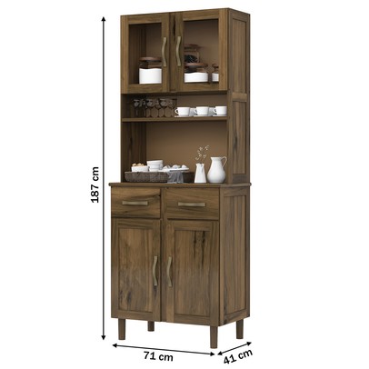 Armário para Cozinha 4 Portas 2 Gavetas Madeira Maciça Castanho 48 - Lanes
