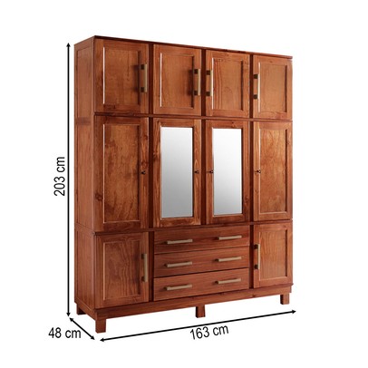 Guarda-Roupa Casal Paris 10 Portas 3 Gavetas com Espelho Madeira Maciça Mogano 369 - Lanes