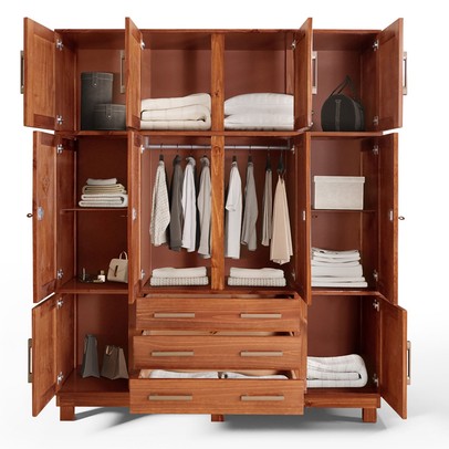 Guarda-Roupa Casal Paris 10 Portas 3 Gavetas com Espelho Madeira Maciça Mogano 369 - Lanes