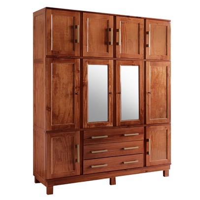 Guarda-Roupa Casal Paris 10 Portas 3 Gavetas com Espelho Madeira Maciça Mogano 369 - Lanes