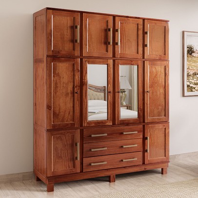 Guarda-Roupa Casal Paris 10 Portas 3 Gavetas com Espelho Madeira Maciça Mogano 369 - Lanes