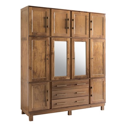 Guarda-Roupa Casal Paris 10 Portas 3 Gavetas com Espelho Madeira Maciça Castanho 369 - Lanes