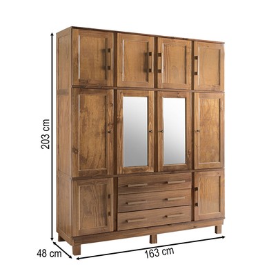 Guarda-Roupa Casal Paris 10 Portas 3 Gavetas com Espelho Madeira Maciça Castanho 369 - Lanes