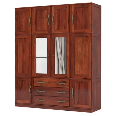 Guarda-Roupa Casal Paris 10 Portas 3 Gavetas com Espelho Madeira Maciça Mogano 371 - Lanes