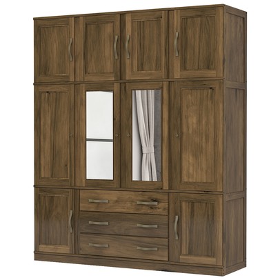 Guarda-Roupa Casal Paris 10 Portas 3 Gavetas com Espelho Madeira Maciça Castanho 371 - Lanes