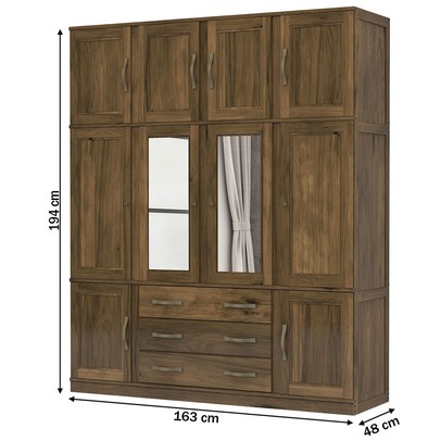 Guarda-Roupa Casal Paris 10 Portas 3 Gavetas com Espelho Madeira Maciça Castanho 371 - Lanes