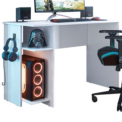 Mesa Gamer 2 Prateleiras Branco 3875 - Qmovi