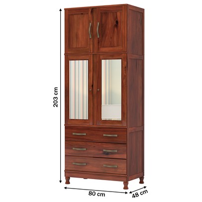 Guarda-Roupa Solteiro Paris 4 Portas 3 Gavetas com Espelho Madeira Maciça Mogano 361 - Lanes