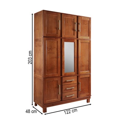 Guarda-Roupa Solteiro Paris 8 Portas 3 Gavetas com Espelho Madeira Maciça Mogano 365 - Lanes