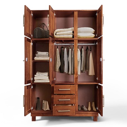 Guarda-Roupa Solteiro Paris 8 Portas 3 Gavetas com Espelho Madeira Maciça Mogano 365 - Lanes