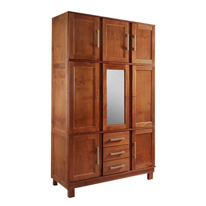 Guarda-Roupa Solteiro Paris 8 Portas 3 Gavetas com Espelho Madeira Maciça Mogano 365 - Lanes