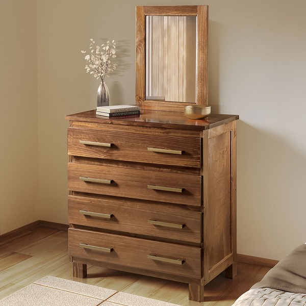 Cômoda Lisboa 4 Gavetas Madeira Maciça Castanho - Lanes