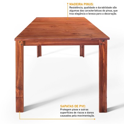 Mesa de Jantar 6 Lugares Paris Madeira Maciça Mogano - Lanes