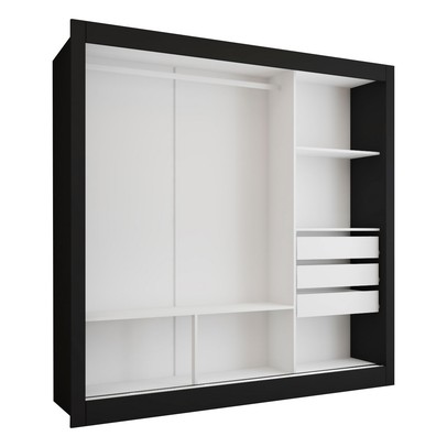 Guarda-Roupa Casal Flórida 3 Portas de Correr com Espelho 3 Gavetas Preto Fosco - Panorama Móveis