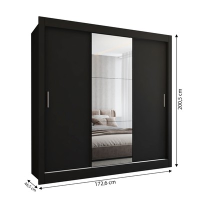 Guarda-Roupa Casal Flórida 3 Portas de Correr com Espelho 3 Gavetas Preto Fosco - Panorama Móveis