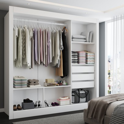 Guarda-Roupa Casal Flórida 3 Portas de Correr com Espelho 3 Gavetas Branco Fosco - Panorama Móveis