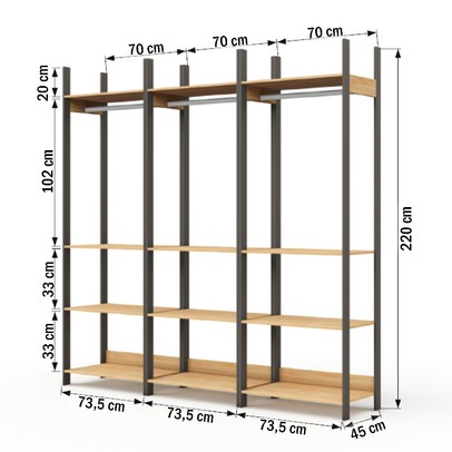 Closet Moscow 12 Prateleiras 100% Mdf Freijó/Preto Fosco - Panorama Móveis
