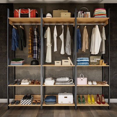 Closet Moscow 12 Prateleiras 100% Mdf Freijó/Preto Fosco - Panorama Móveis