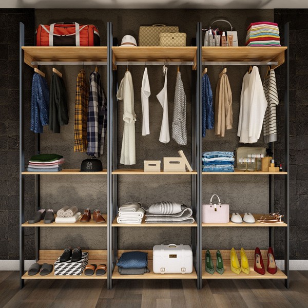 Closet Moscow 12 Prateleiras 100% Mdf Freijó/Preto Fosco - Panorama Móveis