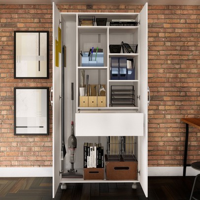 Armário para Escritório Multi 2 Portas com Rodízio Branco - Pnr Móveis