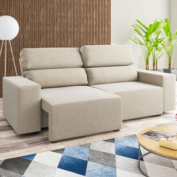 Sofá 3 Lugares Charm Reclinável e Retrátil Nude - Vian