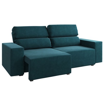 Sofá 3 Lugares Charm Reclinável e Retrátil Azul Infinito - Vian