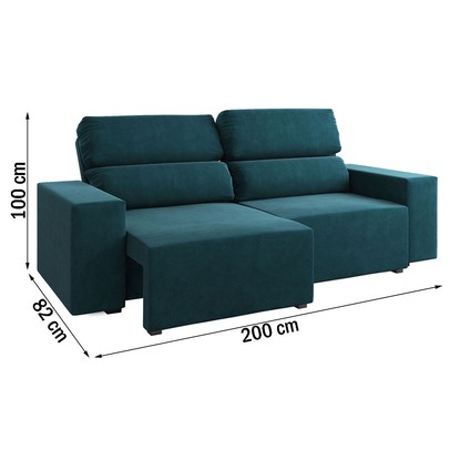 Sofá 3 Lugares Charm Reclinável e Retrátil Azul Infinito - Vian