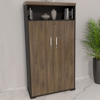 Armário para Escritório 2 Portas Charuto/Preto - Artany Móveis