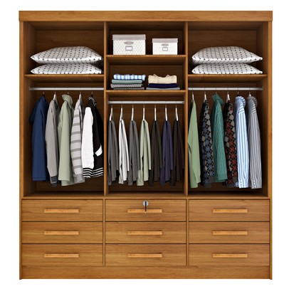 Guarda-Roupa Casal Chicago 3 Portas 9 Gavetas com Espelho Cinamomo - Tcil Móveis