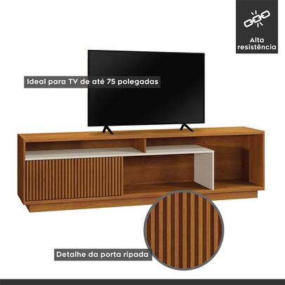 Rack para TV Até 75 Polegadas Granada 1 Porta Naturalle/Off White - Mavaular