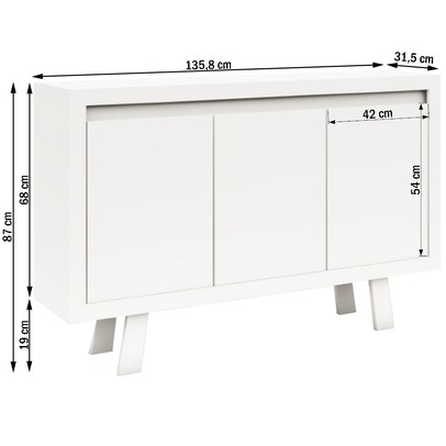 Aparador Arizona 3 Portas Branco - Pnr Móveis