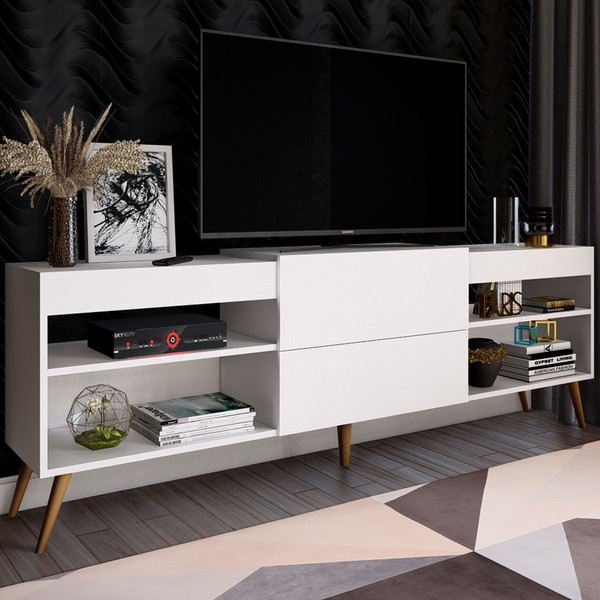 Rack para TV Até 55 Polegadas Roma 1 Porta 2 Prateleiras Branco Fosco - Panorama Móveis