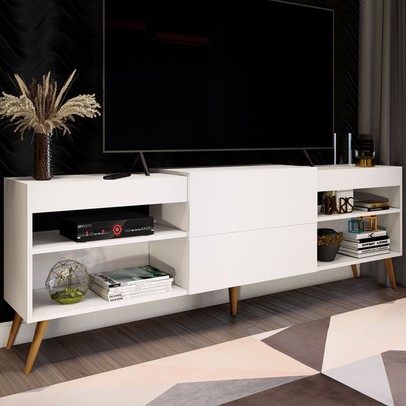 Rack para TV Até 55 Polegadas Roma 1 Porta 2 Prateleiras Branco Fosco - Panorama Móveis