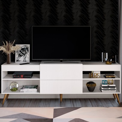 Rack para TV Até 55 Polegadas Roma 1 Porta 2 Prateleiras Branco Fosco - Panorama Móveis