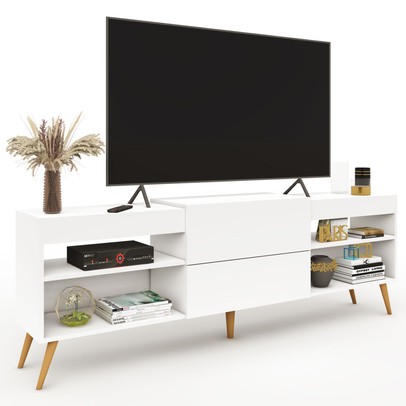 Rack para TV Até 55 Polegadas Roma 1 Porta 2 Prateleiras Branco Fosco - Panorama Móveis