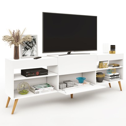 Rack para TV Até 55 Polegadas Roma 1 Porta 2 Prateleiras Branco Fosco - Panorama Móveis