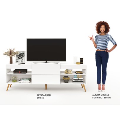 Rack para TV Até 55 Polegadas Roma 1 Porta 2 Prateleiras Branco Fosco - Panorama Móveis