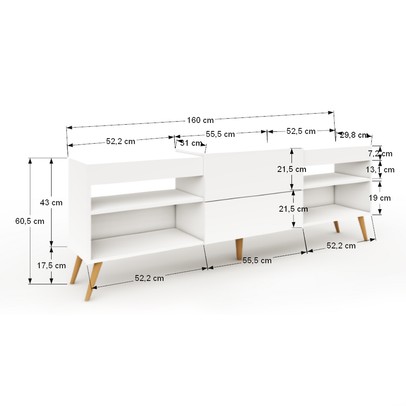 Rack para TV Até 55 Polegadas Roma 1 Porta 2 Prateleiras Branco Fosco - Panorama Móveis