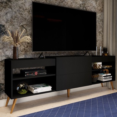 Rack para TV Até 55 Polegadas Roma 1 Porta 2 Prateleiras Preto Fosco - Panorama Móveis