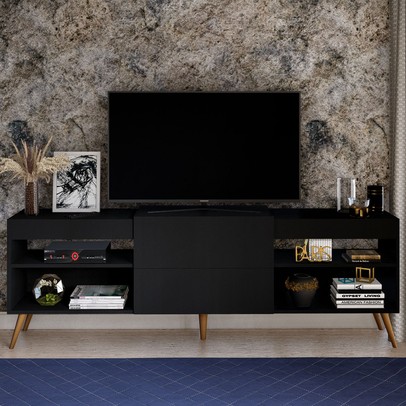 Rack para TV Até 55 Polegadas Roma 1 Porta 2 Prateleiras Preto Fosco - Panorama Móveis