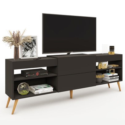 Rack para TV Até 55 Polegadas Roma 1 Porta 2 Prateleiras Preto Fosco - Panorama Móveis