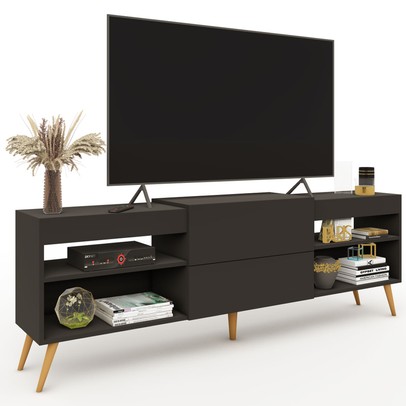 Rack para TV Até 55 Polegadas Roma 1 Porta 2 Prateleiras Preto Fosco - Panorama Móveis