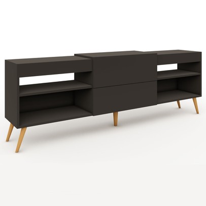 Rack para TV Até 55 Polegadas Roma 1 Porta 2 Prateleiras Preto Fosco - Panorama Móveis