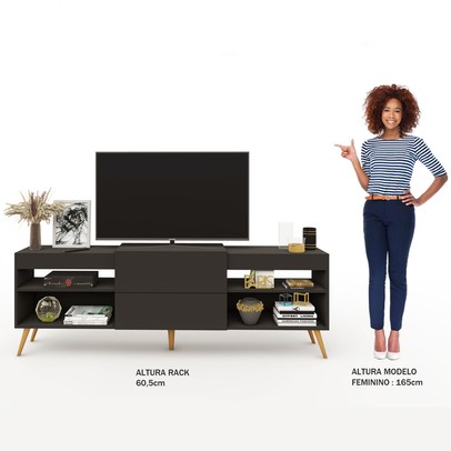 Rack para TV Até 55 Polegadas Roma 1 Porta 2 Prateleiras Preto Fosco - Panorama Móveis