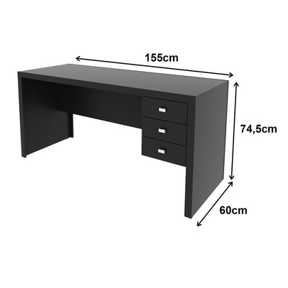 Mesa para Escritório 3 Gavetas Preto Me4113 - Tecno Mobili
